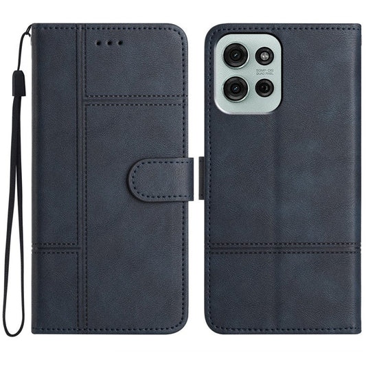 For Motorola Moto G75 5G Case Line Imprinted PU Leather Wallet Phone Cover - Blue