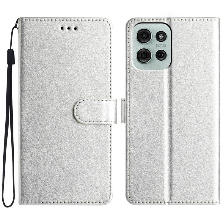 For Motorola Moto G75 5G Wallet Case Leather Folio Phone Cover Magnetic Clasp - Silver