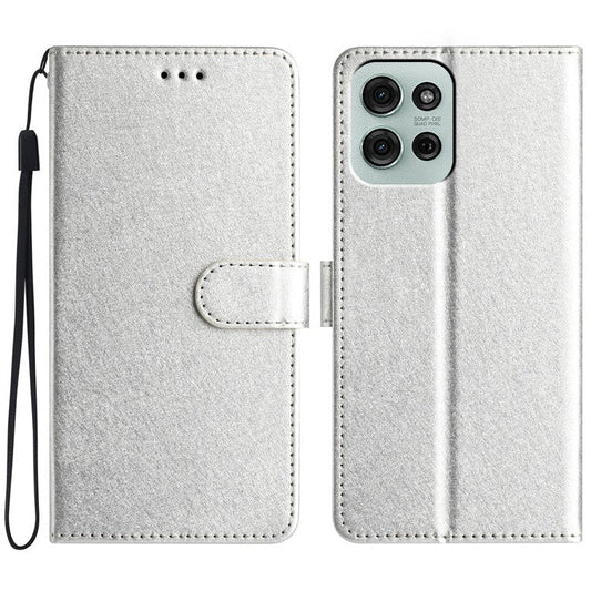 For Motorola Moto G75 5G Wallet Case Leather Folio Phone Cover Magnetic Clasp - Silver