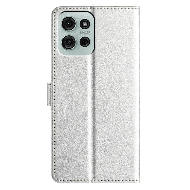 For Motorola Moto G75 5G Wallet Case Leather Folio Phone Cover Magnetic Clasp - Silver