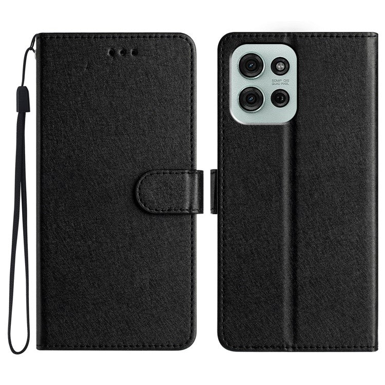 For Motorola Moto G75 5G Wallet Case Leather Folio Phone Cover Magnetic Clasp - Black