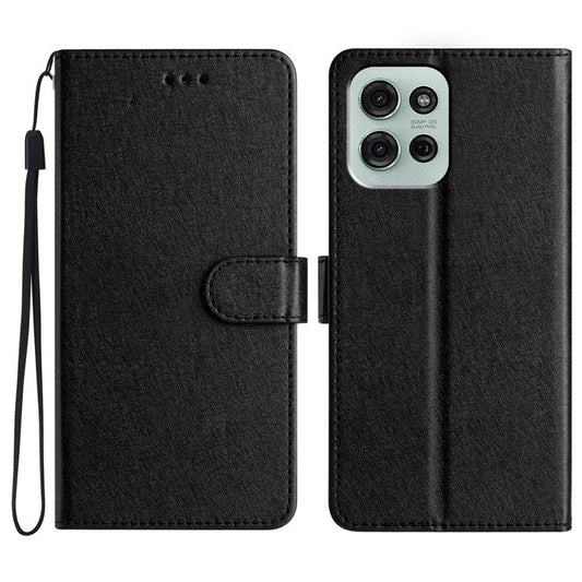 For Motorola Moto G75 5G Wallet Case Leather Folio Phone Cover Magnetic Clasp - Black