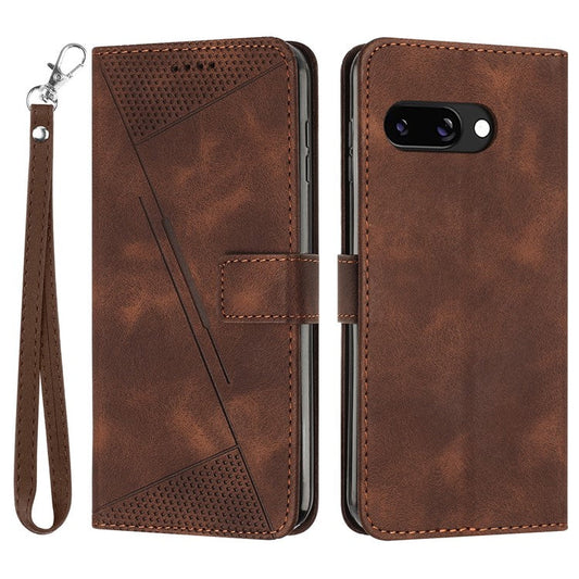 For Google Pixel 9a Case Handbag Imprinted Triangle Leather Phone Cover - Brown