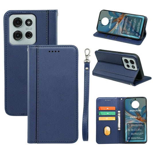 HX01 For Motorola Moto G75 5G Wallet Case Magnetic Closing PU Leather Phone Cover - Blue