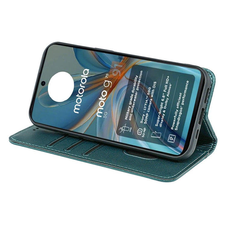 HX01 For Motorola Moto G75 5G Wallet Case Magnetic Closing PU Leather Phone Cover - Green