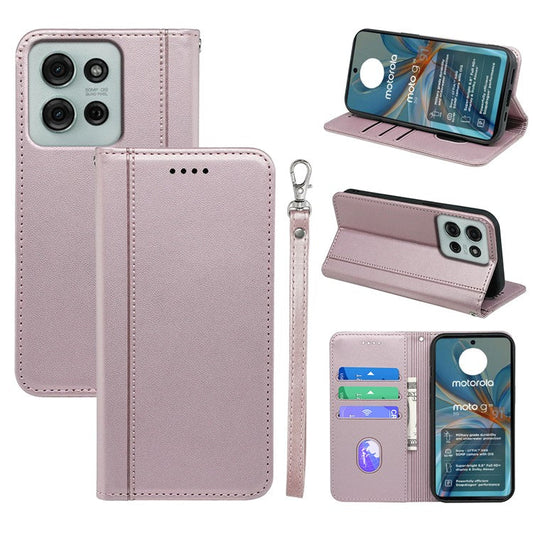 HX01 For Motorola Moto G75 5G Wallet Case Magnetic Closing PU Leather Phone Cover - Rose Gold