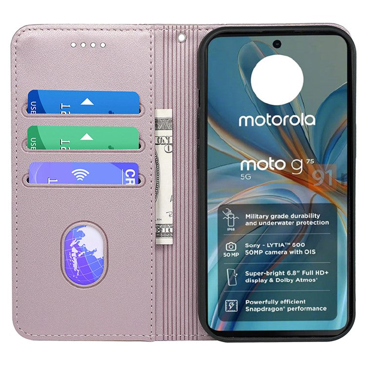 HX01 For Motorola Moto G75 5G Wallet Case Magnetic Closing PU Leather Phone Cover - Rose Gold