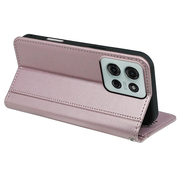 HX01 For Motorola Moto G75 5G Wallet Case Magnetic Closing PU Leather Phone Cover - Rose Gold