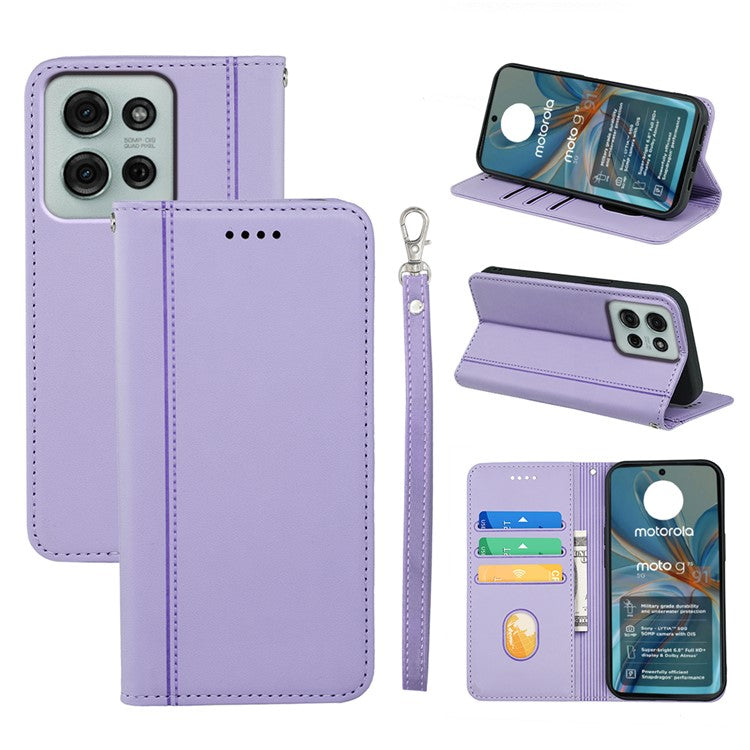 HX01 For Motorola Moto G75 5G Wallet Case Magnetic Closing PU Leather Phone Cover - Purple