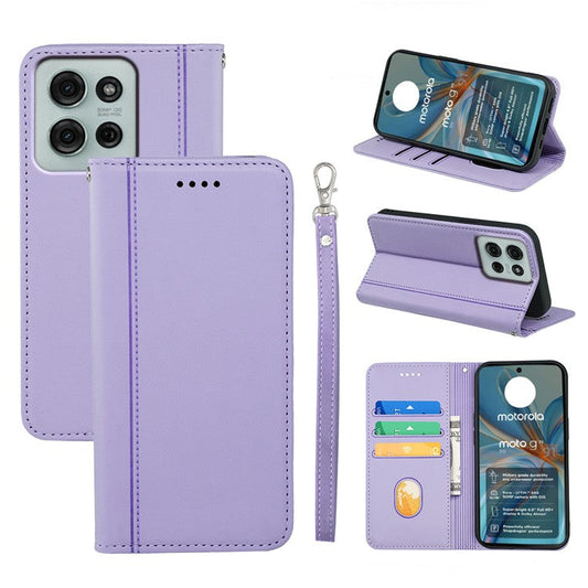HX01 For Motorola Moto G75 5G Wallet Case Magnetic Closing PU Leather Phone Cover - Purple