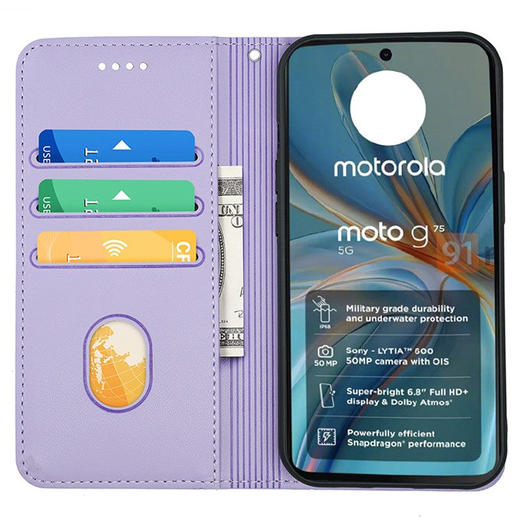 HX01 For Motorola Moto G75 5G Wallet Case Magnetic Closing PU Leather Phone Cover - Purple