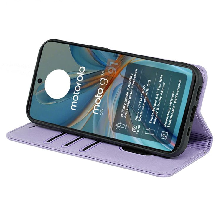 HX01 For Motorola Moto G75 5G Wallet Case Magnetic Closing PU Leather Phone Cover - Purple