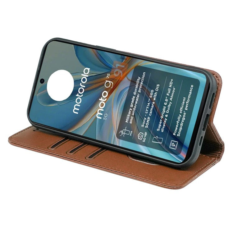HX01 For Motorola Moto G75 5G Wallet Case Magnetic Closing PU Leather Phone Cover - Brown