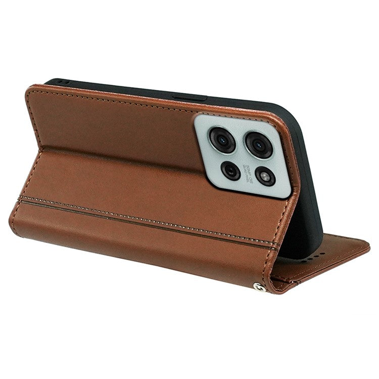 HX01 For Motorola Moto G75 5G Wallet Case Magnetic Closing PU Leather Phone Cover - Brown
