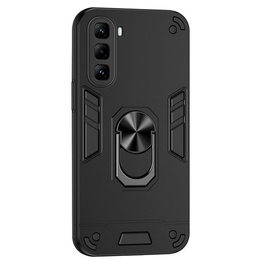 For Infinix Hot 50 Pro 4G Case PC+TPU Drop Defend Phone Cover with Ring Kickstand - Black