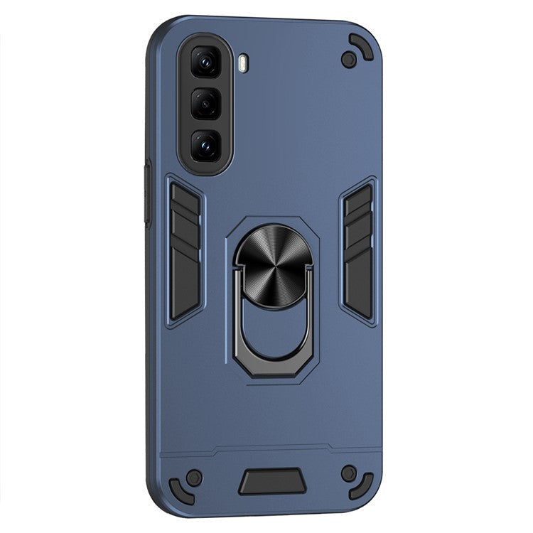 For Infinix Hot 50 Pro 4G Case PC+TPU Drop Defend Phone Cover with Ring Kickstand - Blue