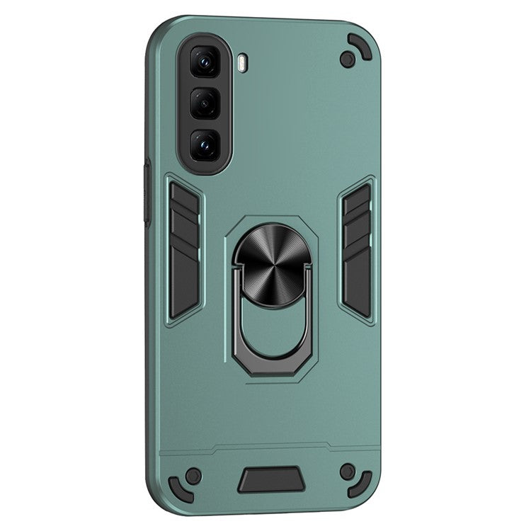 For Infinix Hot 50 Pro 4G Case PC+TPU Drop Defend Phone Cover with Ring Kickstand - Green