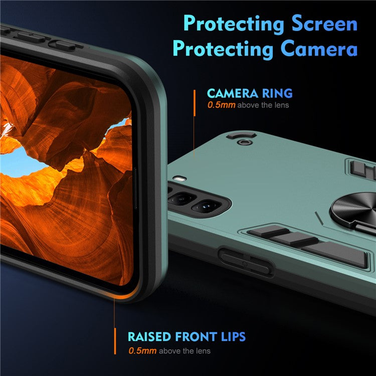 For Infinix Hot 50 Pro 4G Case PC+TPU Drop Defend Phone Cover with Ring Kickstand - Green