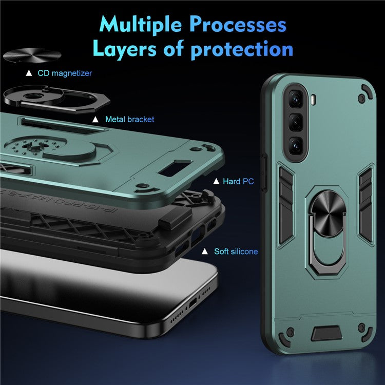 For Infinix Hot 50 Pro 4G Case PC+TPU Drop Defend Phone Cover with Ring Kickstand - Green