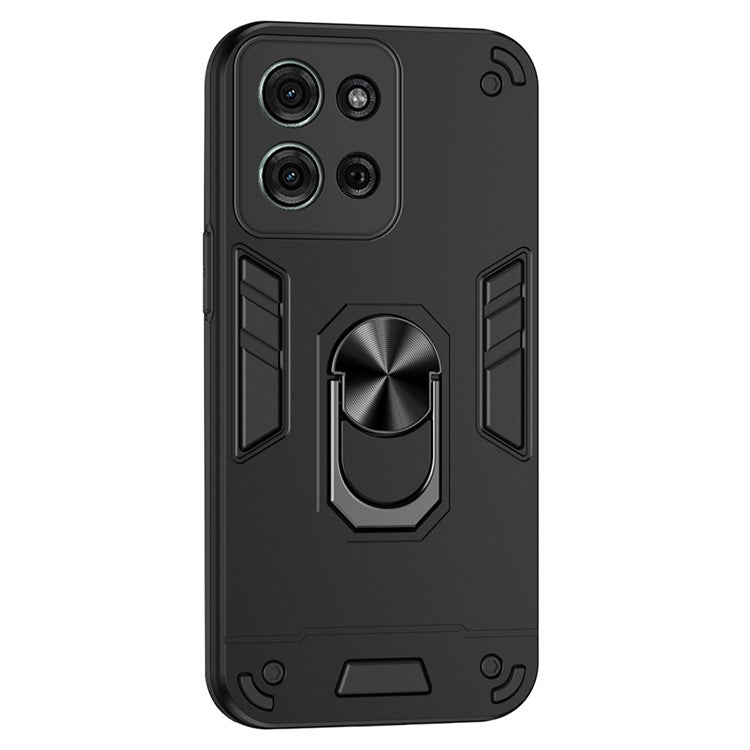 For Motorola Moto G75 5G Case PC+TPU Drop Defend Phone Cover with Ring Kickstand - Black
