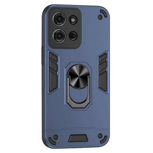 For Motorola Moto G75 5G Case PC+TPU Drop Defend Phone Cover with Ring Kickstand - Blue