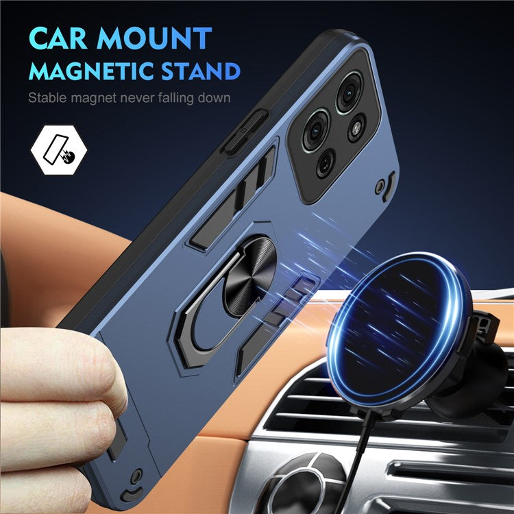 For Motorola Moto G75 5G Case PC+TPU Drop Defend Phone Cover with Ring Kickstand - Blue