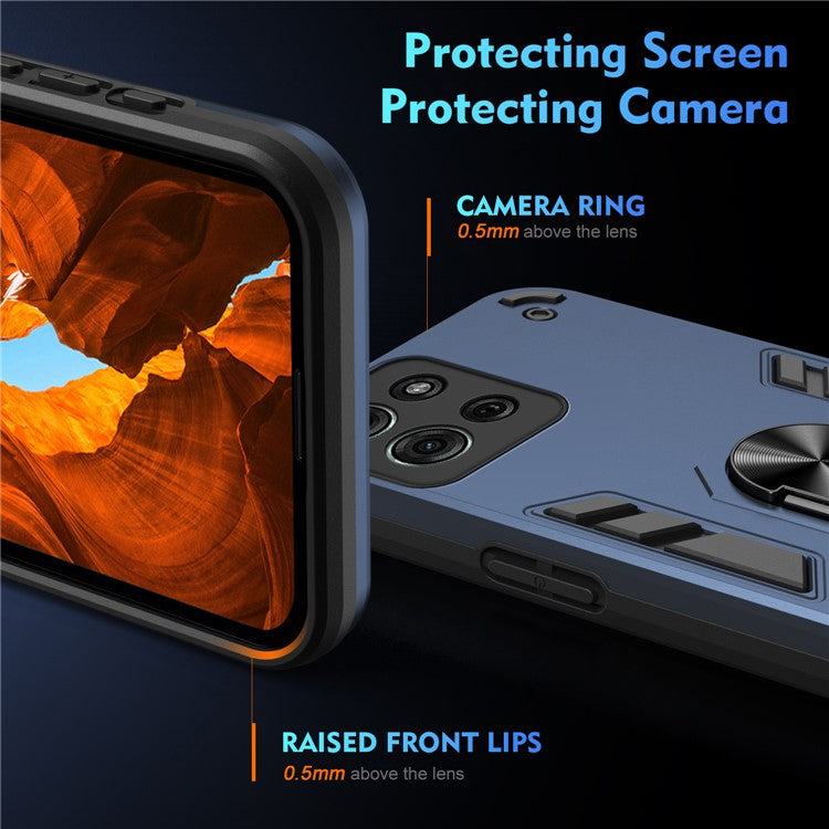 For Motorola Moto G75 5G Case PC+TPU Drop Defend Phone Cover with Ring Kickstand - Blue