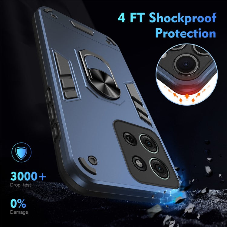 For Motorola Moto G75 5G Case PC+TPU Drop Defend Phone Cover with Ring Kickstand - Blue