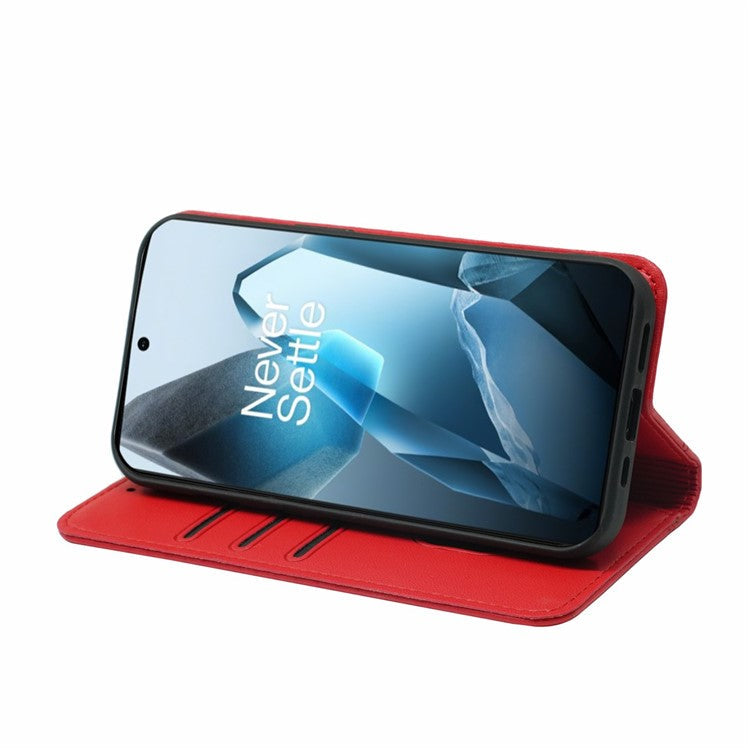 HX01 For OnePlus 13 Wallet Case Magnetic Closing PU Leather Phone Cover - Red