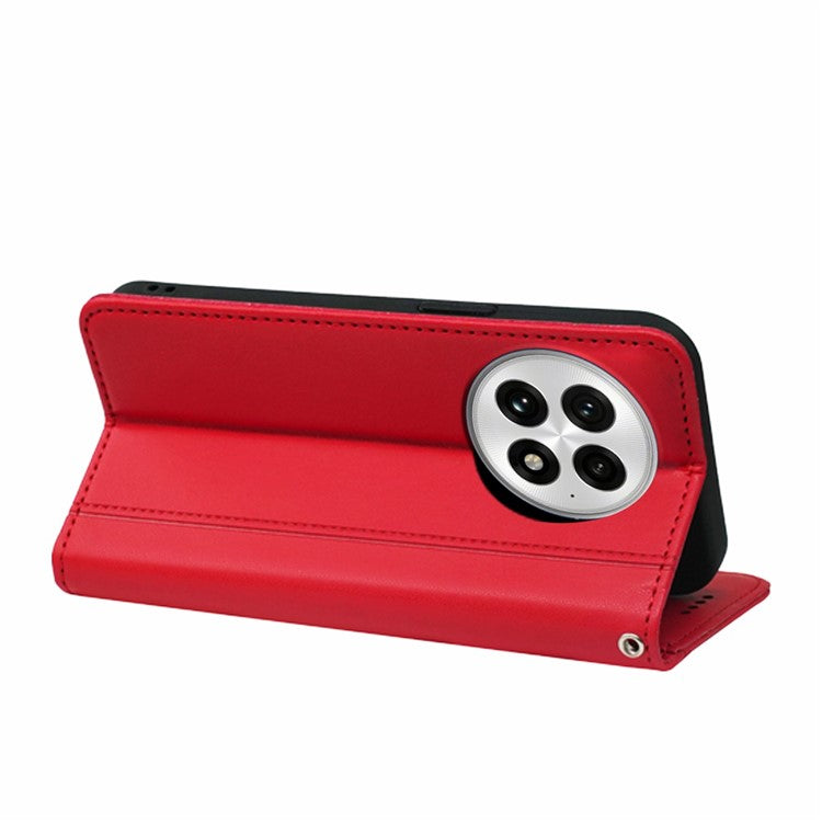 HX01 For OnePlus 13 Wallet Case Magnetic Closing PU Leather Phone Cover - Red