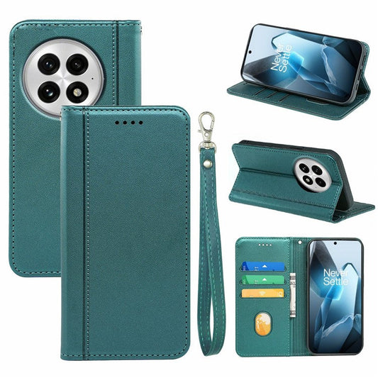 HX01 For OnePlus 13 Wallet Case Magnetic Closing PU Leather Phone Cover - Green