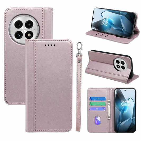 HX01 For OnePlus 13 Wallet Case Magnetic Closing PU Leather Phone Cover - Rose Gold