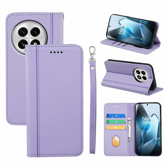 HX01 For OnePlus 13 Wallet Case Magnetic Closing PU Leather Phone Cover - Purple