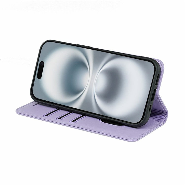 HX01 For iPhone 16 Wallet Case Magnetic Closing PU Leather Phone Cover - Purple