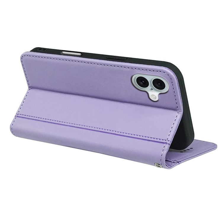 HX01 For iPhone 16 Wallet Case Magnetic Closing PU Leather Phone Cover - Purple