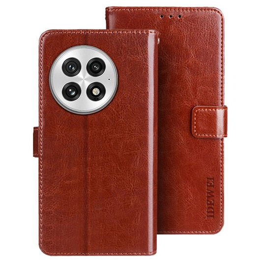 IDEWEI For OnePlus 13 Stand Case Crazy Horse Texture Leather Phone Cover - Brown