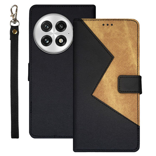 IDEWEI For OnePlus 13 Case Card Slots Splicing Color Leather Phone Cover - Black