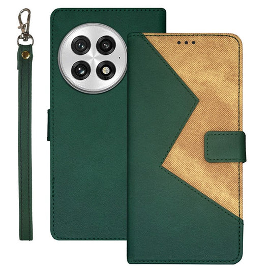 IDEWEI For OnePlus 13 Case Card Slots Splicing Color Leather Phone Cover - Green