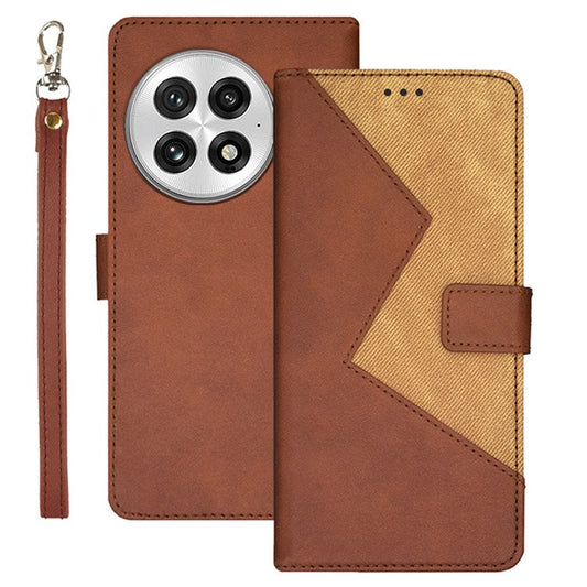 IDEWEI For OnePlus 13 Case Card Slots Splicing Color Leather Phone Cover - Brown