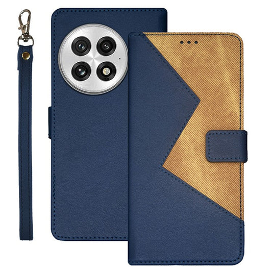 IDEWEI For OnePlus 13 Case Card Slots Splicing Color Leather Phone Cover - Blue