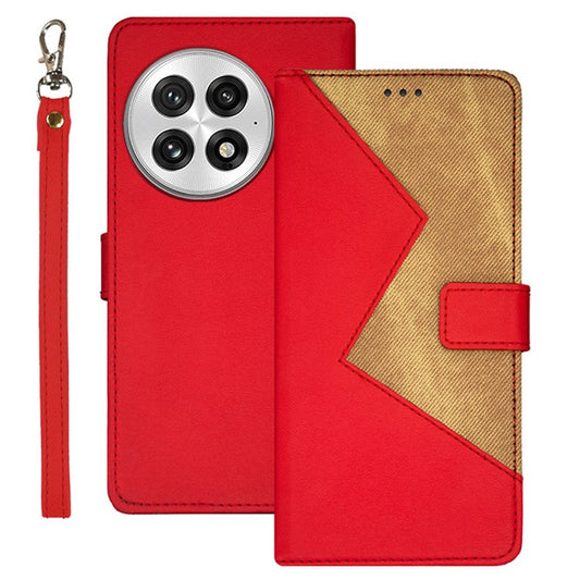 IDEWEI For OnePlus 13 Case Card Slots Splicing Color Leather Phone Cover - Red