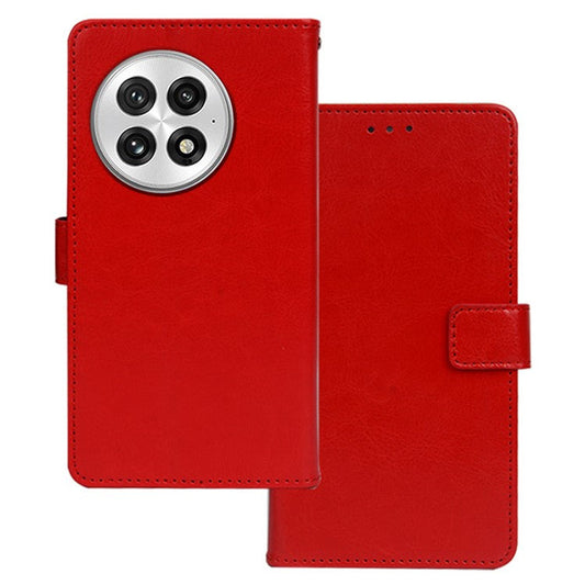 IDEWEI For OnePlus 13 Case Card Slots Holder Leather Phone Cover Crazy Horse Texture - Red