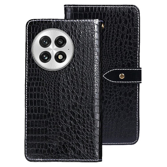IDEWEI For OnePlus 13 Case Crocodile Texture PU Leather Flip Phone Cover - Black