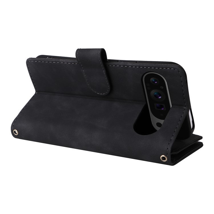 For Google Pixel 9 Pro XL Case Zipper Wallet Multiple Card Slots Leather Phone Cover - Black