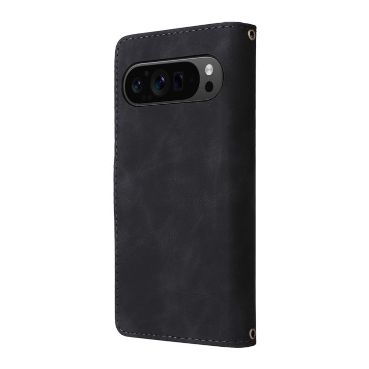 For Google Pixel 9 Pro XL Case Zipper Wallet Multiple Card Slots Leather Phone Cover - Black