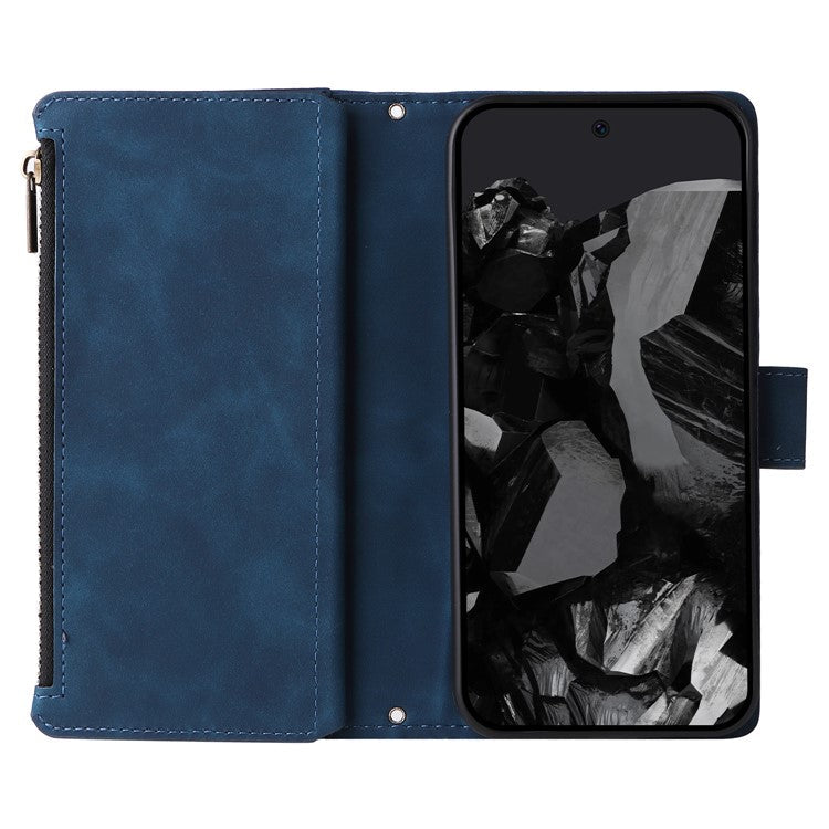 For Google Pixel 9 Pro XL Case Zipper Wallet Multiple Card Slots Leather Phone Cover - Blue