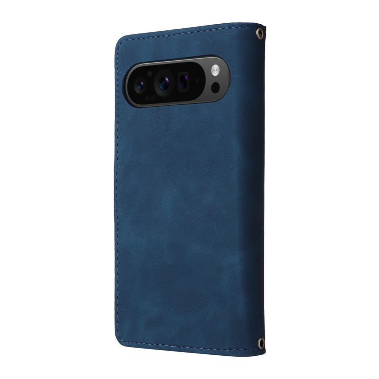 For Google Pixel 9 Pro XL Case Zipper Wallet Multiple Card Slots Leather Phone Cover - Blue