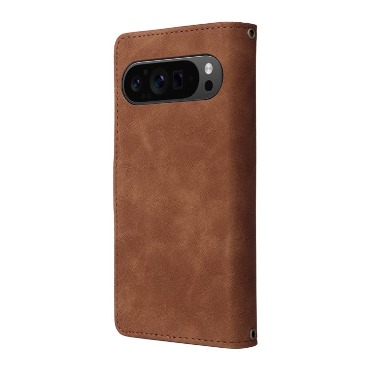 For Google Pixel 9 Pro XL Case Zipper Wallet Multiple Card Slots Leather Phone Cover - Brown