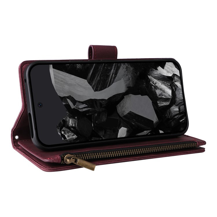 For Google Pixel 9 Pro XL Case Zipper Wallet Multiple Card Slots Leather Phone Cover - Wine Red
