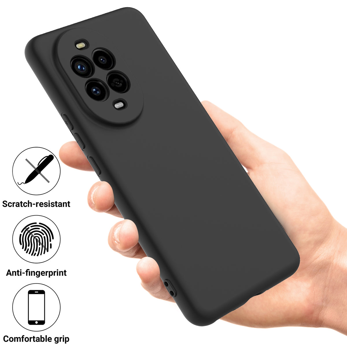 For Huawei nova 13 Pro 5G Case Liquid Silicone Phone Back Cover with Hand Strap - Black